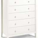 Simplicity Wood 5-Drawer Chest, Kids Bedroom Dresser, Anti-Tip Safety, Metal Glides, Wooden Knobs, Brazilian Pine and Veneers, White