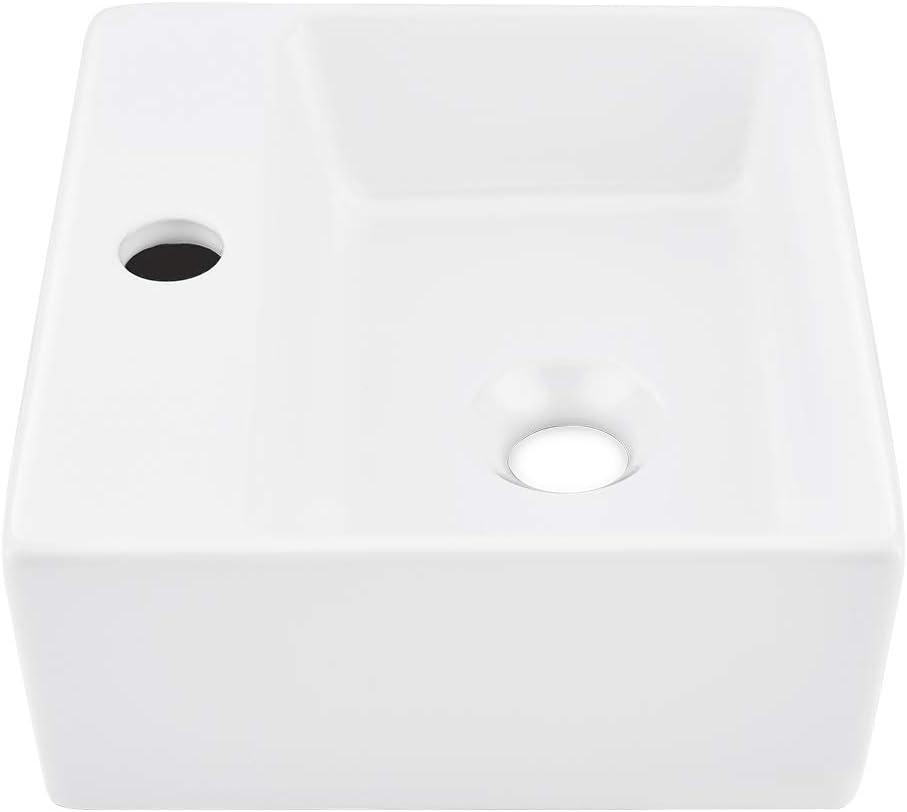 16x12 Inch Wall Mount Ceramic Bathroom Sink - Rectangle Vessel Sink with Faucet Hole, Perfect for Small Bathrooms