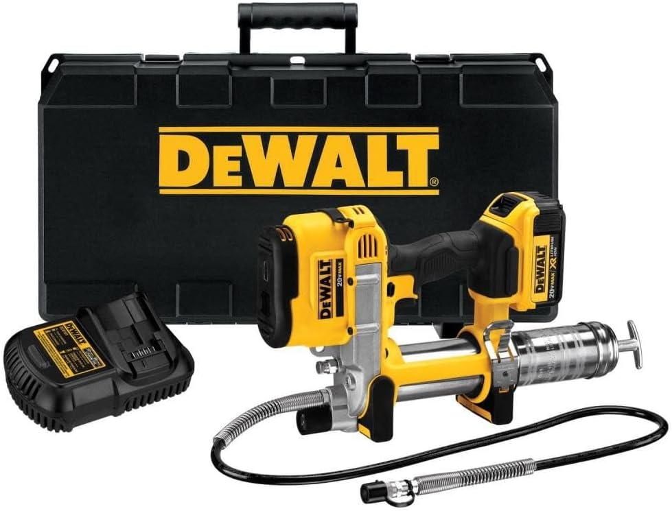 DEWALT 20V MAX Grease Gun Kit, Cordless, 42 Long Hose, 10,000 PSI, Variable Speed Triggers, Battery and Charger Included (DCGG571M1)