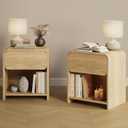 Modern Curved Nightstands Set of 2 with Open Shelf,Natural Oak, 17.7" W x 13.5" L x 19.7" H