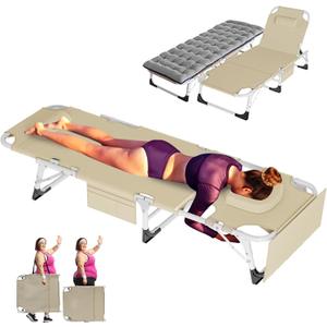 ABORON 3 in 1 Sun Tanning Chair Oversized with Mat&Face Arm Hole, Heavy Duty Folding Chaise Lounge Chairs, 5-Position Outdoor Lounge Chair/Pillow, for Beach, Pool, Lawn, Yard, Patio