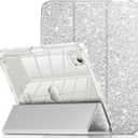 INFILAND for iPad mini 7 Case (A17 Pro), iPad mini 7th / 6th Generation Case 2024/2021 8.3 Inch, Glitter Cute Protective Cover with Clear Sparkle Back, Pencil Holder for Kids Girls, Silver (Sliver)
