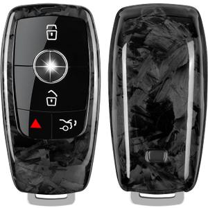 Carbon Fiber Key Fob Cover Compatible with Benz,Key Fob Protector fits for Benz A-B-C Class S-Class G-Class E-Class CLA GLB CLS GLE GLC Model 2022 2023 2024 Series Key Fob Cover,Forged Black