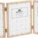 YiPinYin Dark Gold 5x7'' Bamboo Detail Designs Hinged Triple Metal Picture Frame,Elegant Gold Plated Wedding Photo Frames With Soft Touch Velvet Backing for Desktop and Wall Dcor