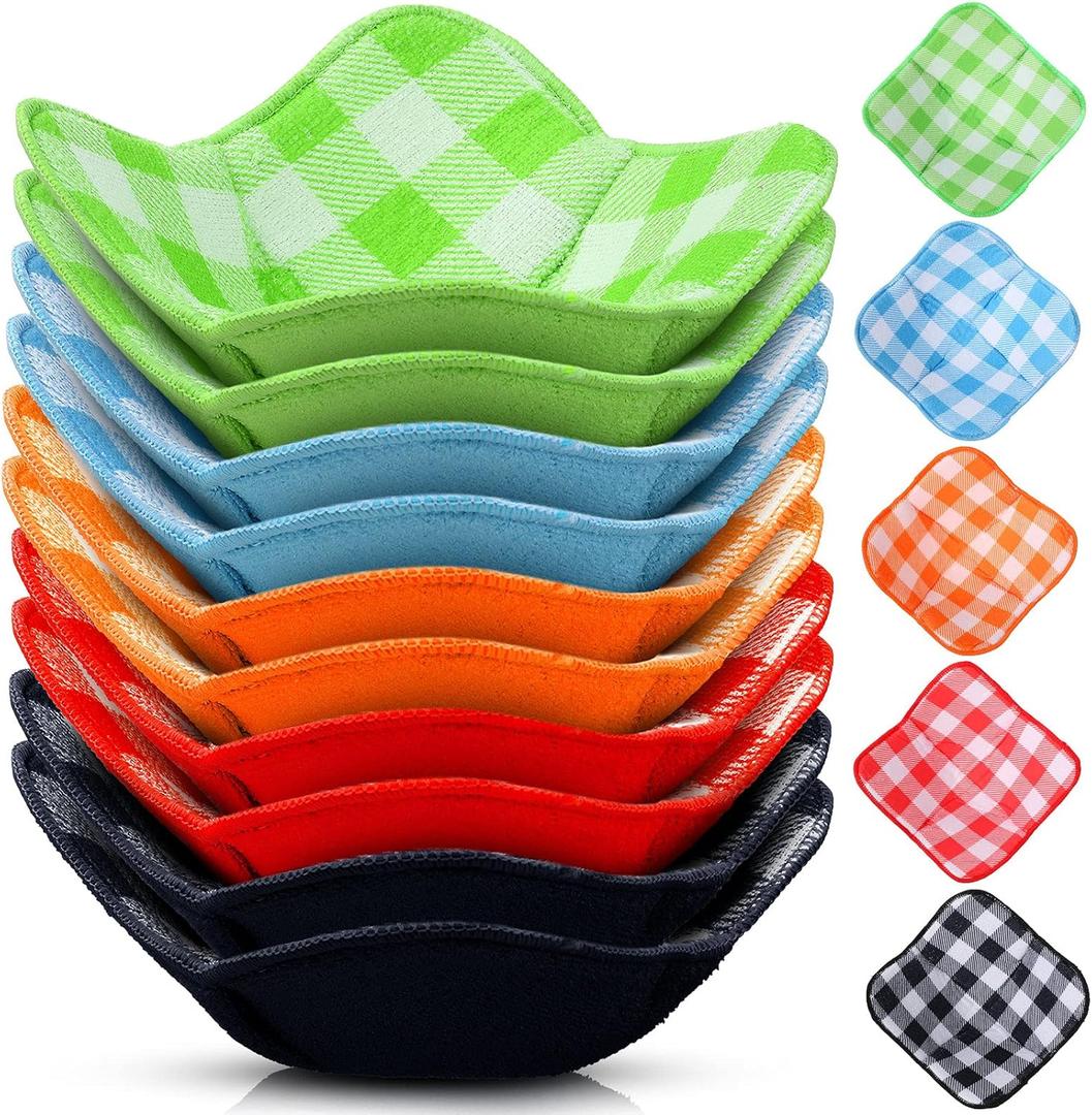 Geiserailie 10 Pcs Hot Bowl Holder Microwave Safe Bowl Cozy Multipurpose Heat Proof Plate Holder to Prevent Hand from Heat and Maintain Food Warm(Red, Blue, Green, Yellow, Black)