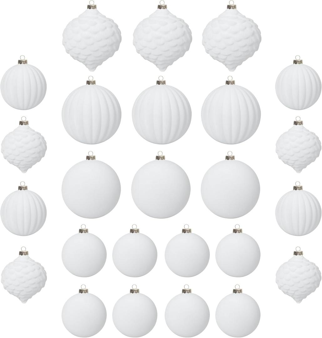 KI Store Velvet Christmas Balls White 25pcs Flocked Christmas Tree Ornaments Assortment for Xmas Tree Holiday Decor