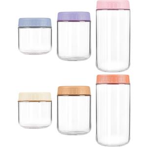 Overnight Oats Containers with Lids, 10 & 16 & 24 oz Wide Mouth Mason Jars with Lids, 6 Pack Glass Jars with Airtight lid for Chia Pudding Yogurt Salad, Meal Prer Oatmeal Jars (MultiColor)