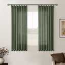 Olive Green Linen Curtains 45 Inch Length 2 Panel Set for Small Windows Rustic Country Linen Cotton Light Filtering Drapes Privacy Pinch Pleated Back Tab Semi Sheer Kitchen Curtains 45 Inches Long