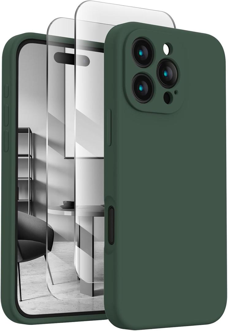 FireNova Designed for iPhone 16 Pro Max Case, Silicone Upgraded [Camera Protection] Phone Case with [2 Screen Protectors], Soft Anti-Scratch Microfiber Lining Inside, 2024, Alpine Green