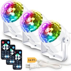 3-Pack Disco Ball Party Light Sound Activated Remote Control, 12 Modes DJ Strobe Stage Light for Graduation Decorations 2025 Prom Birthday Room Decor Dance Bachelorette Party Supplies White