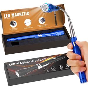 Magnetic Flashlight Pickup Tool Dad Gifts Cool Magnet Telescoping Gadgets with LED Gifts for Mens Husband Him Red