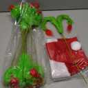 Christmas Decorations, Green Fluffy Stems With Red Tips, Santa Hat