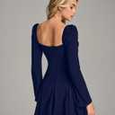 EYNMIN Long Sleeve Mini Dress Lace Sweetheart Neckline Flowy A Line Short Going Out Dresses for Women Navy (Blue)