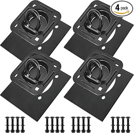 Recessed D Ring Tie Down Anchors 4 Pack (6,000 Lbs), Heavy Duty Trailer Floor Tie Downs and Anchor Points for Securing Cargo, Equipment, ATV, UTV, Truck – Black