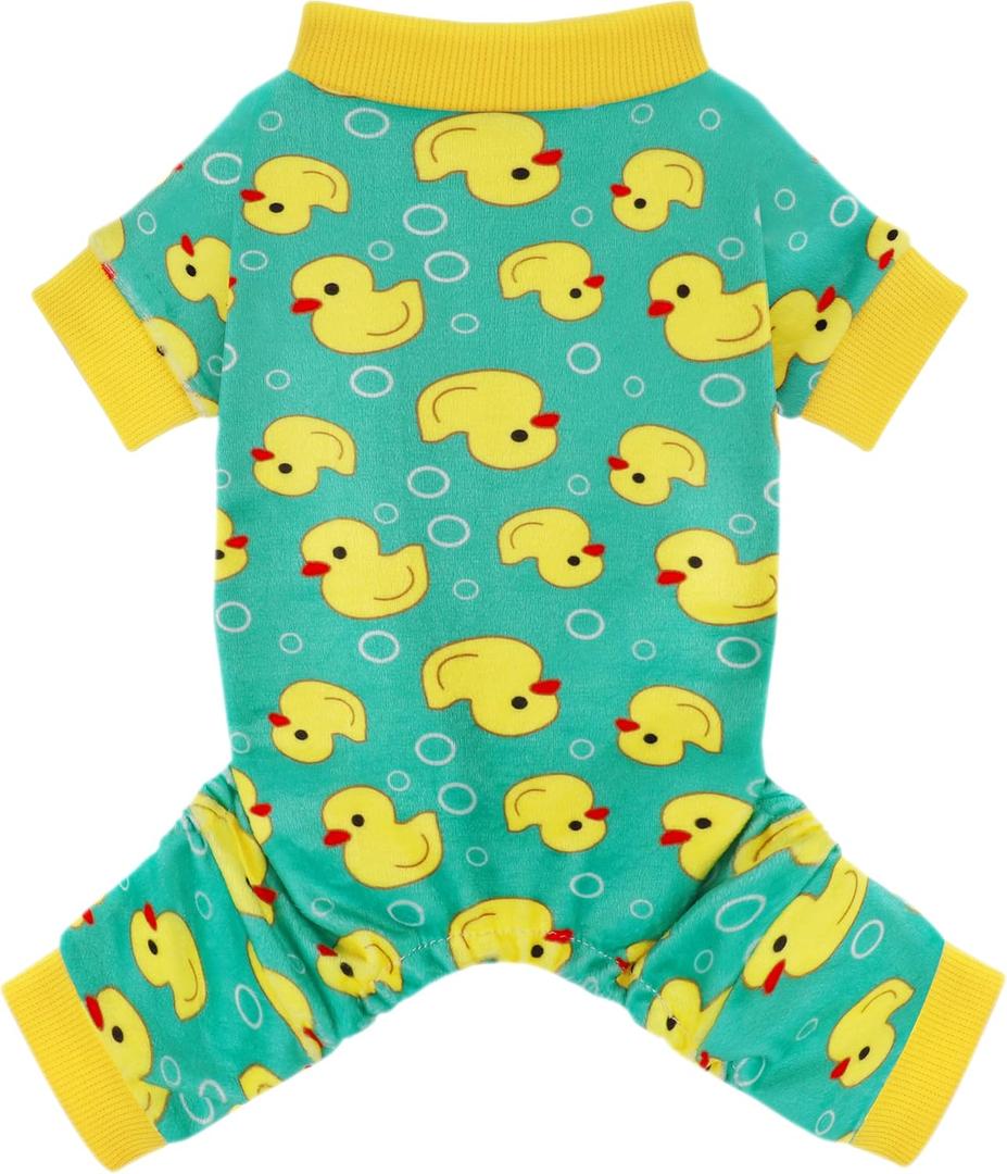 Paiaite Dog Pajamas Onesie: Comfortable Four-Legged Apparel for Small, Medium, & Large Dogs, Polyester Material for Comfort, Wrinkle Resistance, Moisture Wicking, and Stretchiness Yellow Duck 4XL
