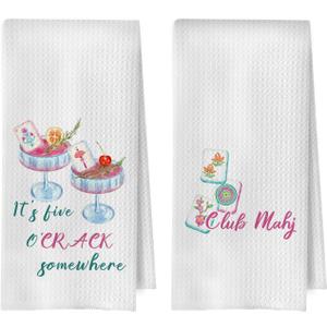 Funny Mahjong Cocktail Kitchen Towels 16x24 Inch, Mahjong Lover Players Gifts Decorative Hand Towels, Gifts for Cocktail Lovers Dish Tea Towel, Set of 2