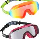 Freela 2 Pack Kids Swim Goggles for 8-16, Anti-Fog UV Protection Extra Silicone Layer Swimming Goggles for Youth Boys Girls (Orange-greenpink-black)