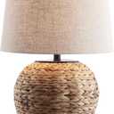 JONATHAN Y 24.5" Natural Water Hyacinth Farmhouse Basket Table Lamp, Coastal Decor for Living Room Bedroom Nightstand, Light Gray Linen Shade, LED Bulb Included JYL6501A