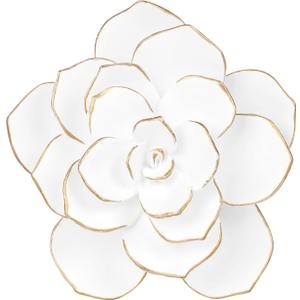 Guichifun Flower 3D White Succulent Wall Decor - Resin Home Accents Indoor or Outdoor Art Wall Sculptures Hanging Flowers for Bathroom Living Room Bedroom Gifts 5.5 X 2.25 X 5.75 Inch