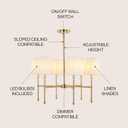JONATHAN Y 27" Brass Gold 6-Light Iron Chandelier, Mid-Century Modern Pendant for Dining Room Kitchen Island, Transitional Fixture with Linen Shades, LED Bulbs Included JYL9918A