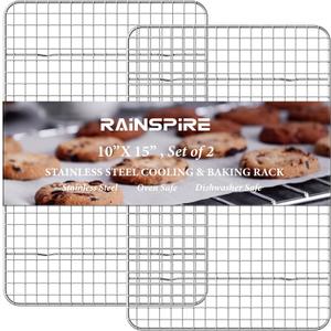Oven-Safe Dishwasher-Safe 100% 304 Stainless Steel Cooling Rack 10" x 15" Heavy Duty Tight-Wire Set of 2 Fits Jelly Roll Pan Half Sheet Pan