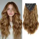 Clip in Hair Extensions for Women, 20 Inch Chestnut Brown Hair Extensions Mix Blonde, 8PCS Long Wavy Clip Ins, Synthetic Airy and breathable Hairpieces for Women