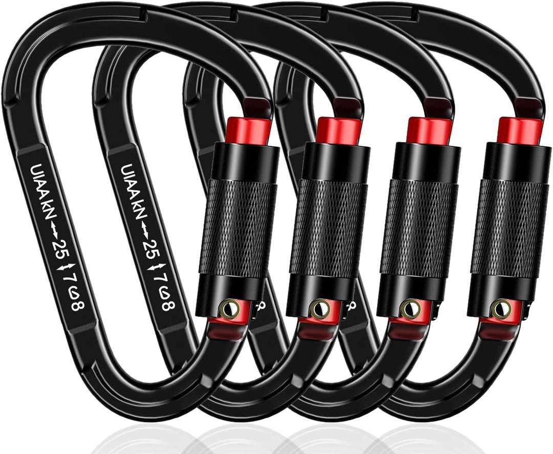 Auto Locking Carabiner Heavy Duty Carabiner 25kN UIAA Certified Climbing Carabiner Climbing Equipment Safety Carabiners for Rappelling, Hammocks, Rescue, Dog Leash, Swing Black