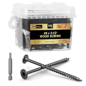 #8 x 2-1/2 Deck Screws, 500Pcs Star Drive Wood Screws, Rust Resistant Timber Screws for Timber/Log/Landscaping Wood, T20 Star Bit Included, Black