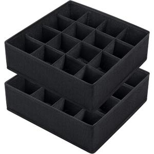 Joyoldelf Sock Drawer Organizer Divider, 16-cell Underwear Organizers and Storage Fabric Drawer Organizer for Socks, Lingerie, Handkerchiefs, Ties Black, 2 Packs
