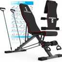 Adjustable Weight Bench, Exercise Workout Bench for Full Body Workout- Multi-Purpose Foldable Bench, Folding Dumbbells Bench with Resistance Band Set (black red)