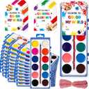 Sabary 50 Pack Valentine Watercolor Paint Sets Valentine's Day Washable Watercolor Paints with Gift Cards and 20 Meters Rope for Classroom Exchange Gifts Valentine Party Favors Art Activities