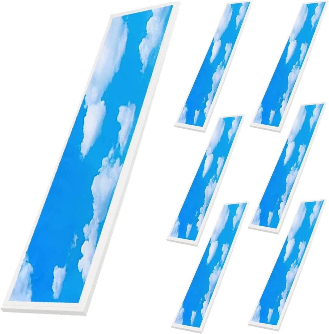6Pack 1 * 4FT 4800LM LED Flat Panel Light,0-10V Dimmable Flat Blue Sky & Clouds 50W White 6000K,120V Slim Ultra-Thin Mount Ceiling Light Fixture for Kitchen Bedroom Living Room Office