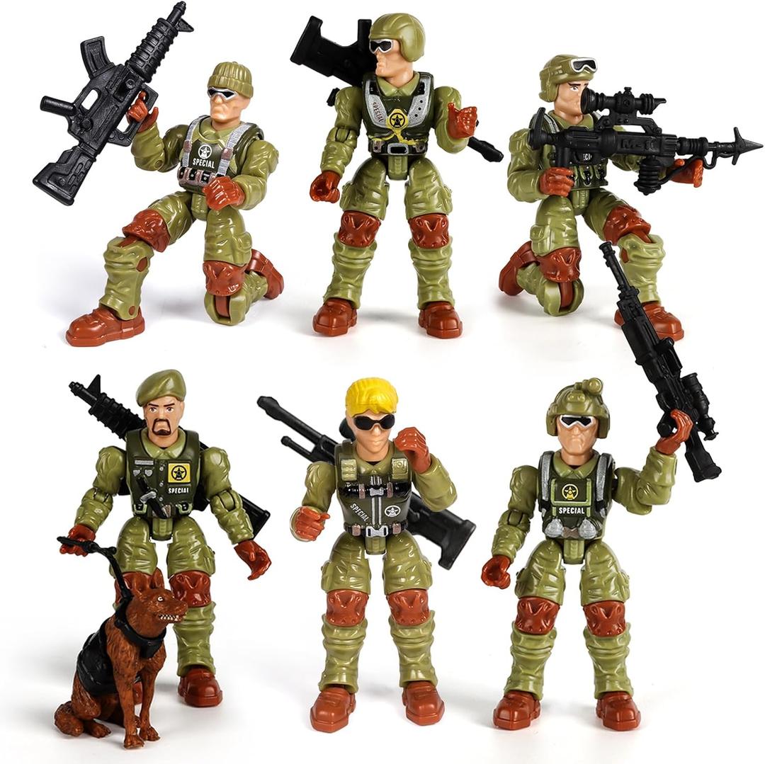 HAPTIME Toys for Boys, Army Men Action Figures, Boy Toys, Toy Soldiers with Weapons, Birthday Gift for Military Collectors (6Pcs Green)
