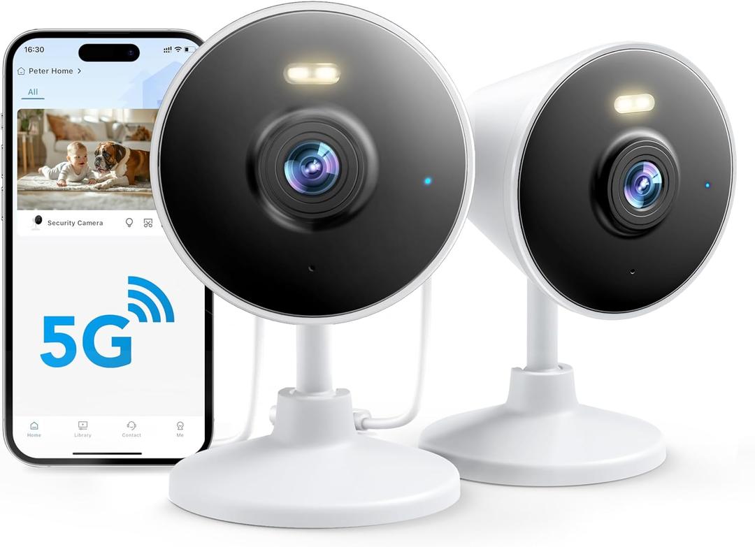 [5G & 2.4G] Indoor/Outdoor Security Camera for Home, Baby/Elder/Dog/Pet Camera with Phone App, Wi-Fi Camera w/Spotlight, Color Night Vision, 2-Way Audio, 24/7, SD/Cloud Storage, Work w/Alexa, 2Pack (5G&2.4GWhite-2Pack)