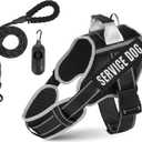 Neck Padded Dog Vest Harness and Leash Set, No Pull Adjustable Service Pet Harness with 8 Dog Patches, Reflective in Training Easy Control Pet Vest with 5ft Dog Leash for Medium & Large Dogs