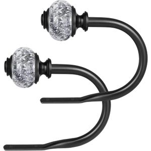 2 Pack Curtain Holdbacks, USFOOK Black Decorative Window Drapery Tiebacks (2 Pack/1 Pair), Curtain Tie Back Hooks for Wall with Translucent Finials (3.95" L x 3.4" W)