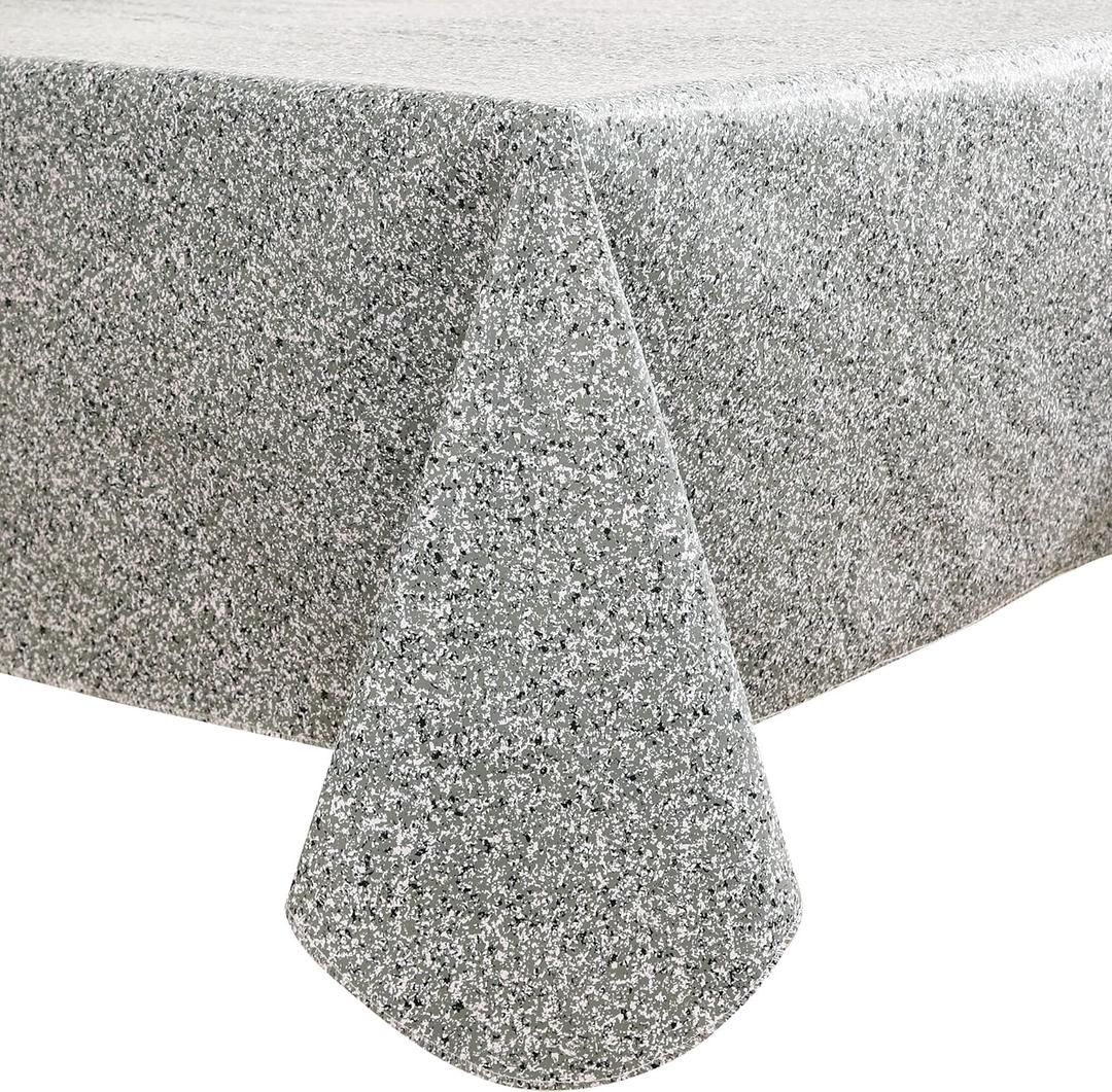 Heavy Duty Vinyl Tablecloth with Flannel Backing Waterproof Oil-Proof Plastic Table Cloth Stain-Resistant Wipeable Rectangle or Square Table Cover for Dining, Camping (Granite, 52X70 Inch)