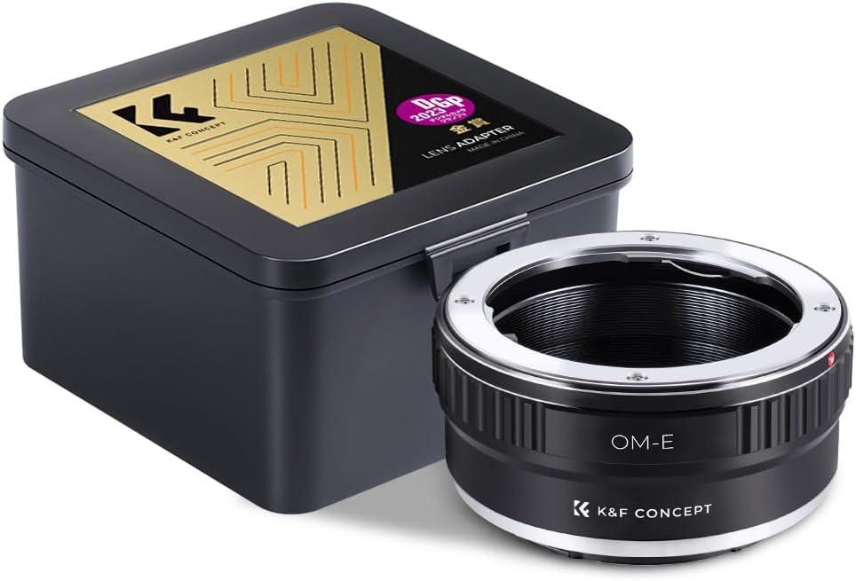 K&F Concept Olympus OM to Sony E Mount Adapter - Prime Telephoto Lens, Manual Focus, Brass Aluminum Construction, Black