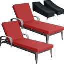 Patelai 2 Set Outdoor Chaise Lounge Cushions with Chair Covers, 70 x 21 x 3 Inch Waterproof Sun and Fade Resistant Thick Replacement Lounge Chair Cushions with Pockets for Patio Poolside (Red)