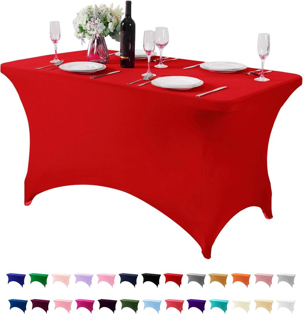 Spandex Table Cover for 4FT or 6ft or 8ft Table Universal Fitted Stretch Tablecloth for Party, Banquet, Wedding and Events-Red (48" x 30" (Rectangular))