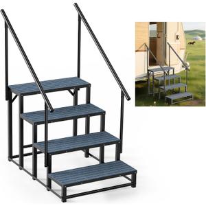 RV Steps with 2 Handrail, 4-Step Heavy Duty Hot Tub Steps, Non-Slip Outdoor Spa Steps for RV, Camper, Trailer, Mobile Home, Porch, Portable Ladder Stairs with Anti-Slip Mats (4 Steps with 2 Handrail)