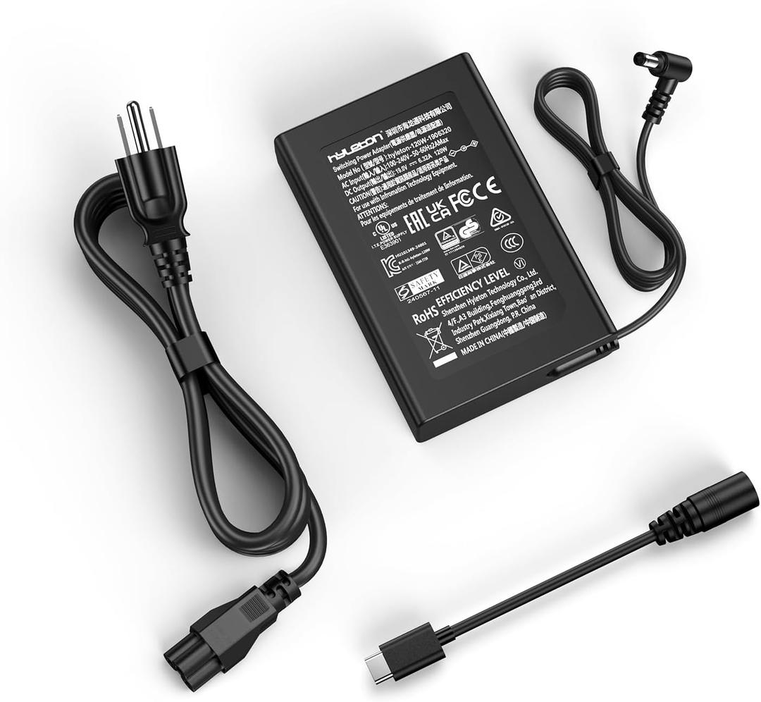 Hyleton UL 19V 6.32A 120W Power Adapter Compatible with All GEEKOM mini PCs, Replacement Charger Power Supply for MINISFORUM/GMKtec mini PCs, with 10.8ft Extension Cord, 5.5x2.5mm/Type-C Interfaces