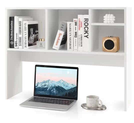 Computer Desktop Bookcase Countertop Storage Bookshelf Organizer with 4 Cubbies White
