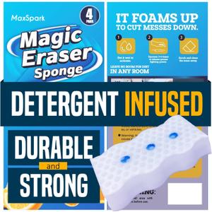 2 x Magic Eraser Sponges 4 Pack  Thick Melamine Cleaning Sponges for Walls, Kitchen, Bathroom & Floors  White Magic Sponge Eraser Pads for Heavy Duty Multi-Purpose Cleaning