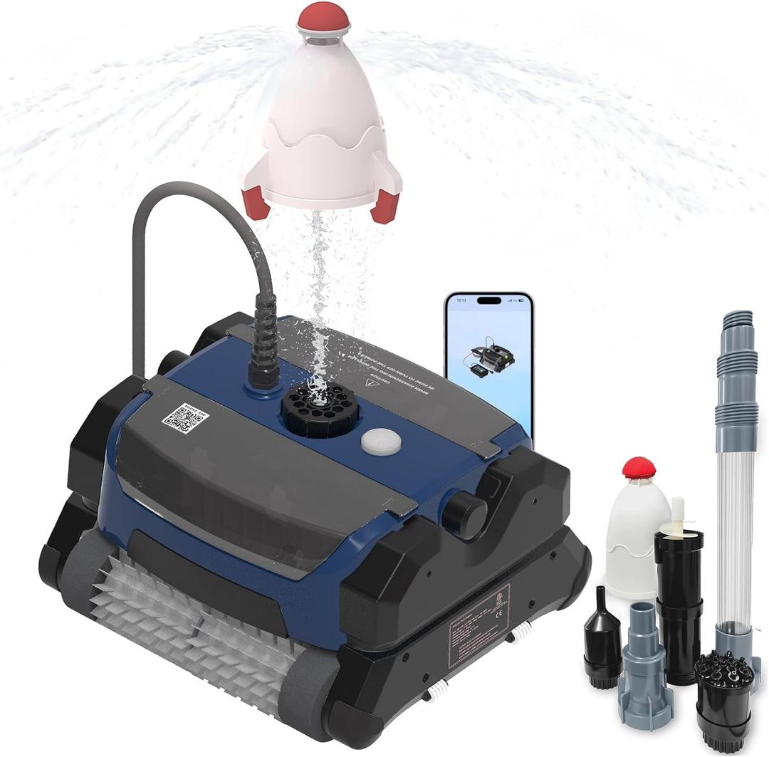 Robotic Pool Vacuum Cleaner, Wall-Climbing, 56ft Cord, Blue | 360° Kink-Free patented tech, 150W strong suction, top large filter, built-in underwater fountain & rocket toy launcher