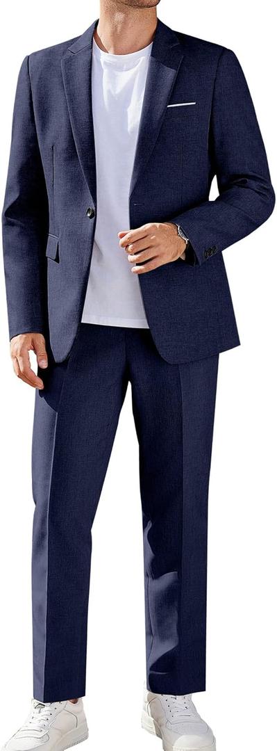 COOFANDY Men Suits Classic Fit 2 Piece Suit Set One Button Casual Blazer Wedding Bussiness Suit Separates (X-Large, Dark Blue)