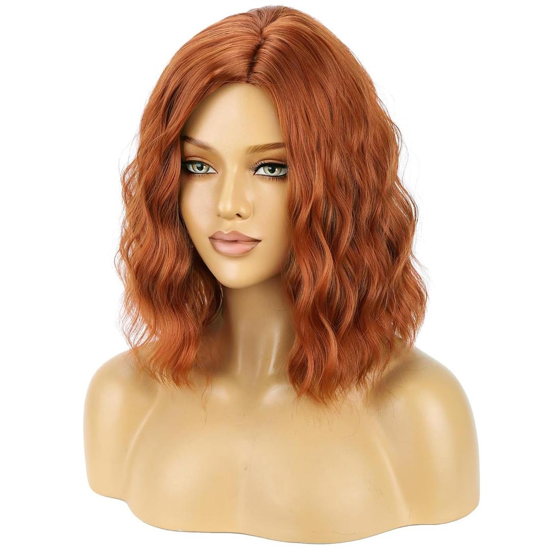 BERON Red Orange 14" Women Wigs Girls Red Head Short Curly Wavy Hair Wig Dark Orange Body Wave Halloween Cosplay Costume Daily Party Wigs