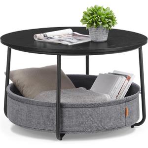 VASAGLE Coffee Table with Storage, Round Center Table for Living Room with Fabric Basket, Modern Style, Metal Frame, Ink Black and Slate Gray ULCT244B56