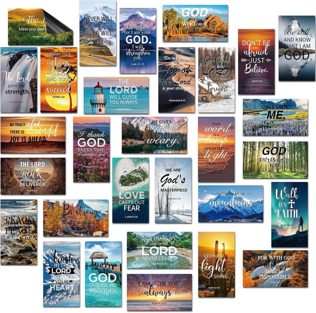 Blosssound 60 Pcs Inspirational Christian Magnets with Bible Verses Religious Refrigerator Magnet Motivational Quotes Fridge Scripture Positive Gifts for Home Office School Locker Decor(Scenery)