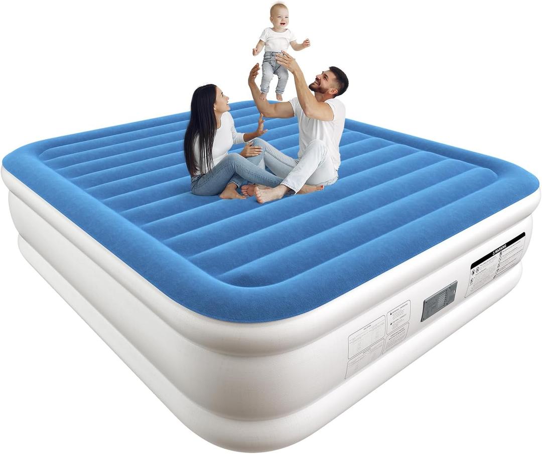King Air Mattress 20 Inches High King Air Bed Mattress with Built in Pump 1 Button to Start Inflate Deflate 3 Mins Fast Self Inflating Air Mattress Suitable Indoor Outdoor